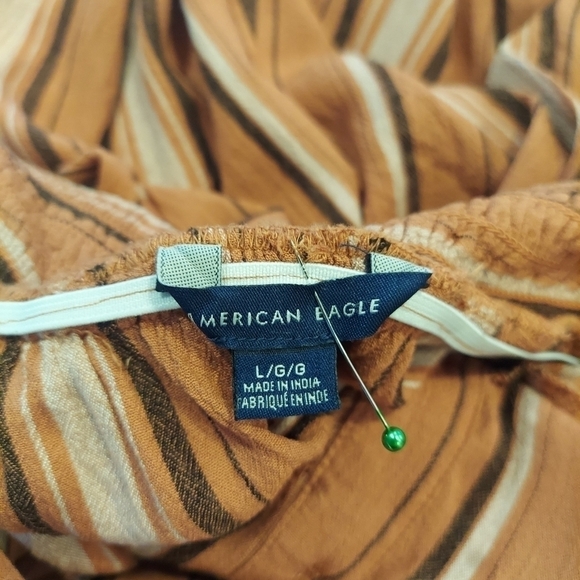 American Eagle Jumpsuit Open Tie Back Flared Romper Striped Pocket Large Viscose - Picture 16 of 16